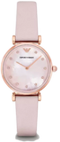 Emporio Armani Gianni T Bar Mother Of Pearl Pink Dial Pink Leather Strap Watch For Women - AR1958