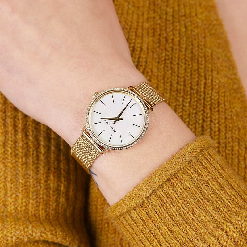 Michael Kors Pyper Quartz Mother of Pearl White Dial Gold Mesh Bracelet Watch For Women - MK4619