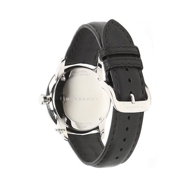 Burberry The Classic Horseferry Beige Dial Black Leather Strap Watch for Men - BU10000