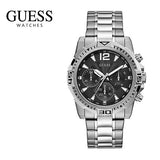 Guess Commander Chronograph Black Dial Silver Steel Strap Watch for Men - GW0056G1