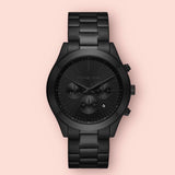 Michael Kors Slim Runway Chronograph Black Dial Black Steel Strap Watch For Men - MK8919