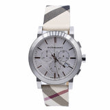 Burberry The City Nova White Dial Checked Brown Leather Strap Watch for Men - BU9357