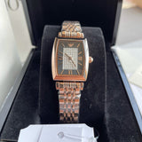 Emporio Armani Gianni T-Bar Analog Crystal Brown Dial Rose Gold Steel Strap Watch For Women - AR11407