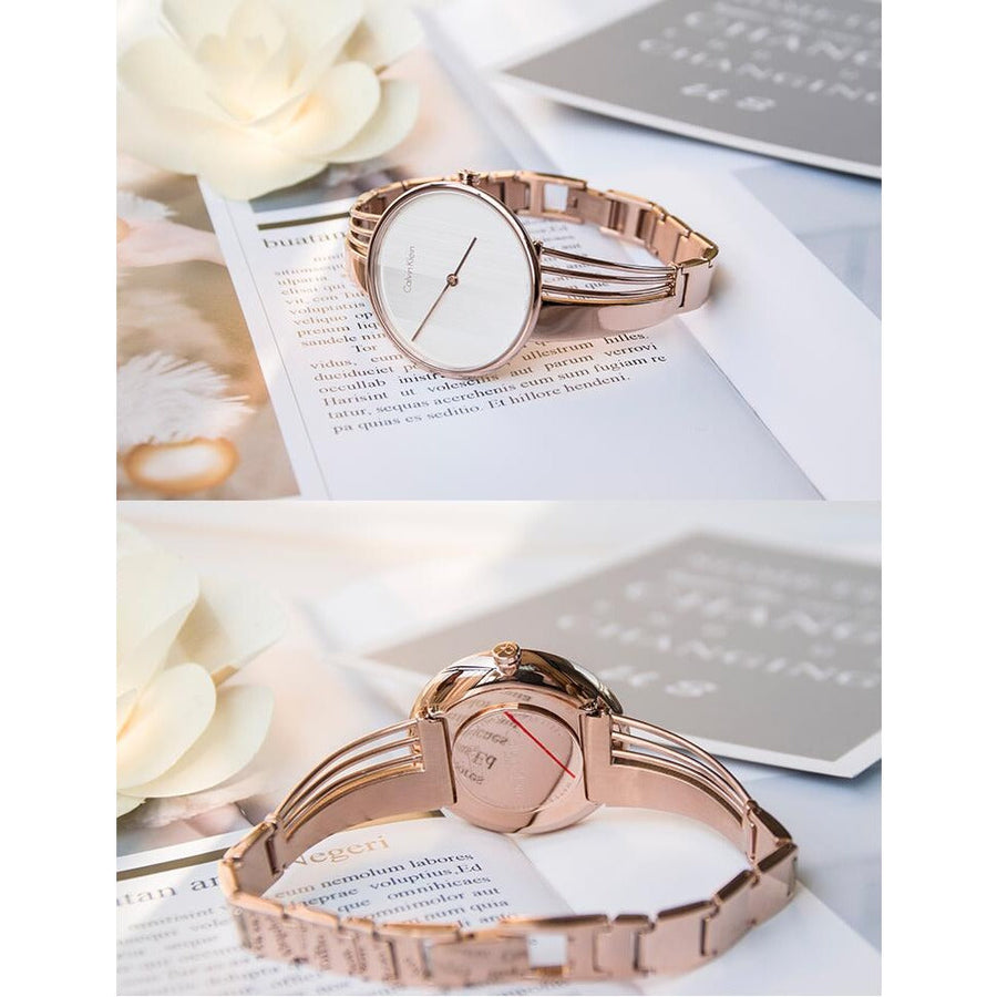 Calvin Klein Drift White Dial Rose Gold Steel Strap Watch for Women - K6S2N616