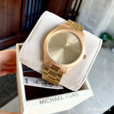 Michael Kors Slim Runway Quartz Gold Dial Gold Steel Strap Watch For Women - MK4501