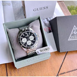 Guess Odyssey Black Dial Silver Steel Strap Watch For Men - W1107G1