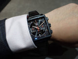 Tag Heuer Monaco Automatic Chronograph Black Dial Black Leather Strap Watch for Men - CBL2180.FC6497