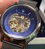 Maserati Epoca Automatic Skeleton Blue Dial Mesh Bracelet Watch For Men - R8823118002