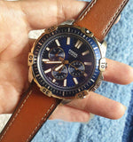 Fossil Garrett Chronograph Blue Dial Brown Leather Strap Watch for Men - FS5625