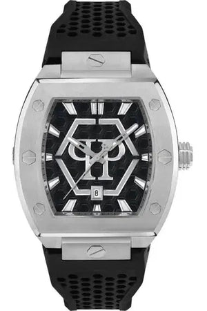 Philipp Plein Hexagon Phantom Black Dial Black Silicone Strap Watch For Men- PWPUA0524
