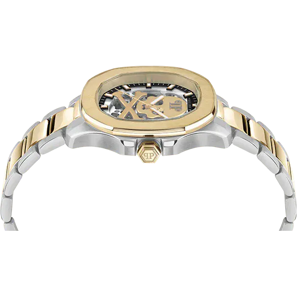 Philipp Plein High-Conic Automatic Gold Dial Silver & Gold Stainless Steel Strap Watch For Men - PWRAA0323