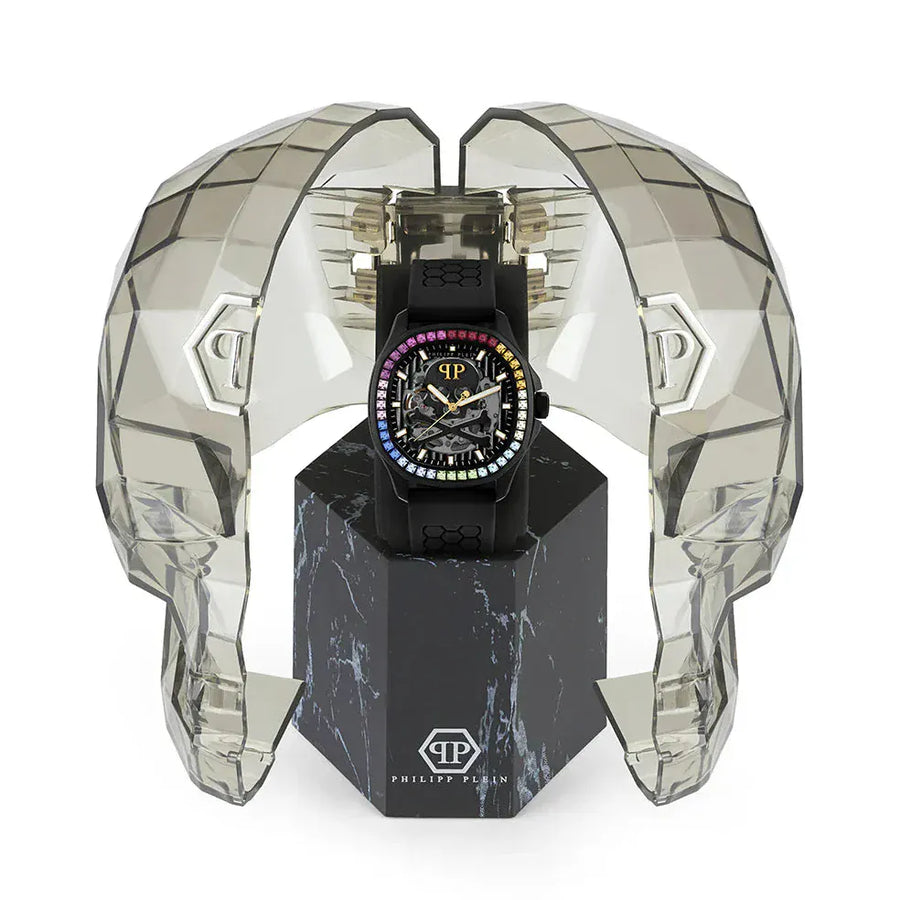 Philipp Plein Skeleton Spectre Black Dial Black Silicone Strap Watch for Men - PWRAA1023
