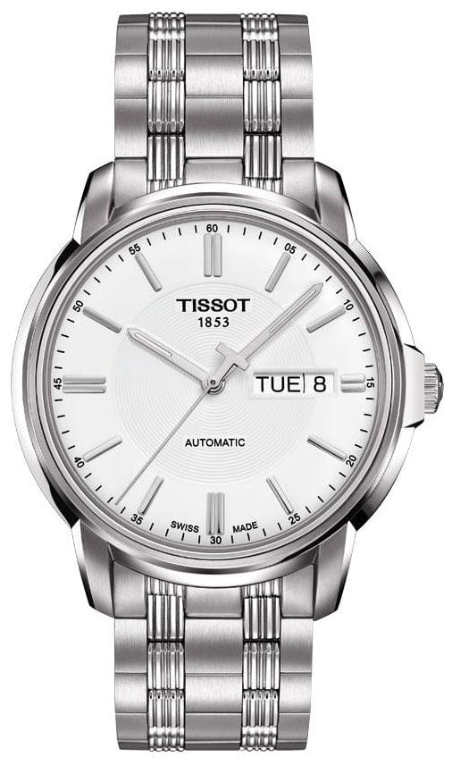 Tissot Automatics III Day Date White Dial Silver Steel Strap Watch For Men - T065.430.11.031.00
