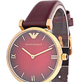 Emporio Armani Gianni T Bar Burgundy Dial Burgundy Leather Strap Watch For Women - AR1757