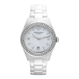 Emporio Armani Ceramica White Mother of Pearl Dial Stainless Steel Strap Watch For Women - AR1426