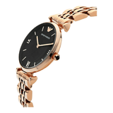 Emporio Armani Gianni T-Bar Black Dial Rose Gold Strap Watch For Women - AR11145