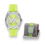 Michael Kors Janelle Three Hand Neon Green Dial Neon Green Rubber Strap Watch For Women - MK7351