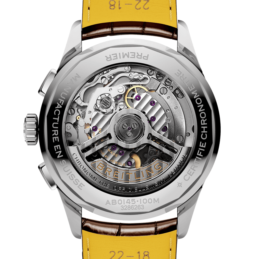 Breitling Premier B01 Chronograph 42 White Dial Brown Leather Strap Watch for Men - AB0145211G1P1