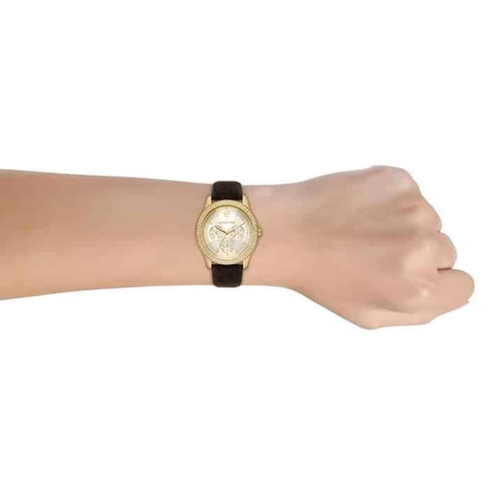 Michael Kors Tibby Multifunction Gold Dial Brown Leather Strap Watch For Women - MK6966