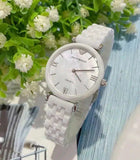 Emporio Armani Giannti T Bar Quartz Mother of Pearl Dial White Steel Strap Watch For Women - AR1485