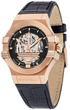 Maserati Potenza Automatic Rose Gold Dial Black Leather Strap Watch For Men - R8821108002