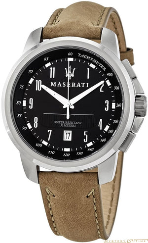 Maserati Successo Black Dial Beige Leather Strap Watch For Men - R8851121004