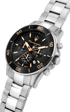 Maserati Competizione Chronograph Black Dial Silver Steel Strap Watch For Men - R8873600003