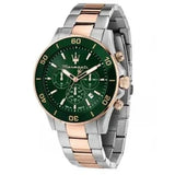 Maserati Competizione Chronograph Green Dial Two Tone Steel Strap Watch For Men - R8873600004