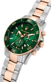 Maserati Competizione Chronograph Green Dial Two Tone Steel Strap Watch For Men - R8873600004