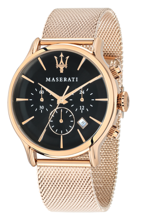 Maserati Epoca Black Dial Gold Mesh Bracelet Watch For Men - R8873618005