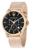 Maserati Epoca Black Dial Gold Mesh Bracelet Watch For Men - R8873618005