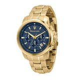 Maserati Successo Chronograph Blue Dial Gold Steel Strap Watch For Men - R8873621021