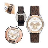 Michael Kors Jessa Multifunction Silver Dial Brown Leather Strap Watch For Women - MK7205