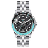 Fossil FB-01 Chronograph Black Dial Silver Steel Strap Watch for Men - FS5827