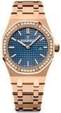 Audemars Piguet Royal Oak Quartz Diamonds Blue Dial Rose Gold Steel Strap Watch for Women - 67651OR.ZZ.1261OR.02