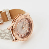 Michael Kors Runway Quartz Rose Gold Dial White Leather Strap Watch For Women - MK6980