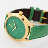 Gucci G Timeless Quartz Green Dial Green Leather Strap Watch For Women - YA1264099