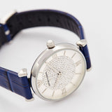 Emporio Armani Gianni T Bar Quartz Crystals Silver Dial Blue Leather Strap Watch For Women - AR11344