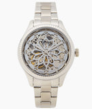 Fossil Rye Automatic Skeleton Silver Dial Silver Steel Strap Watch for Women - BQ3753