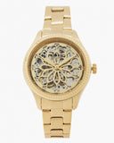 Fossil Rye Automatic Skeleton Gold Dial Gold Steel Strap Watch for Women - BQ3755