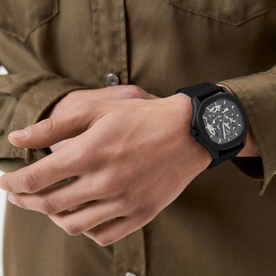 Philipp Plein High-Conic Automatic Black Dial Black Silicone Strap Watch for Men - PWRAA0923
