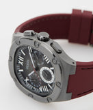 Guess Headline Multifunction Grey Dial Burgundy Silicone Strap Watch For Men - GW0571G4