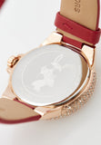 Michael Kors Camille Three Hand Crystals Rose Gold Dial Red Leather Strap Watch For Women - MK4701