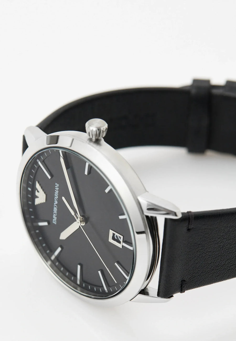 Emporio Armani Ruggero Black Dial Black Leather Strap Watch for Men - AR11193