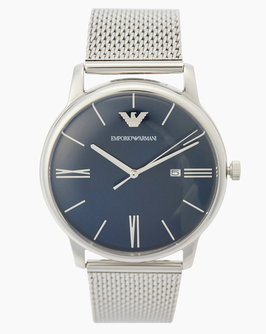 Emporio Armani Minimalist Quartz Blue Dial Silver Steel Strap Watch For Men - AR11571