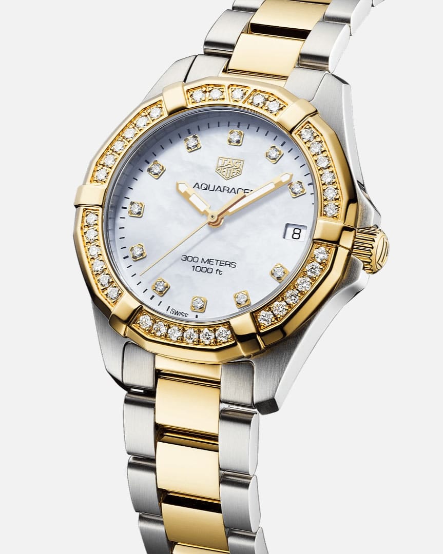 Tag Heuer Aquaracer Diamonds Mother of Pearl Dial Two Tone Steel Strap Watch for Women - WBD1323.BB0320