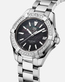 Tag Heuer Aquaracer Quartz 35mm Diamond Black Dial Silver Steel Strap Watch for Women - WAY131P.BA0748