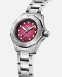 Tag Heuer Aquaracer Professional 200 Automatic Diamond Ruby Red Dial Silver Steel Strap Watch for Women - WBP2414.BA0622