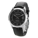 Calvin Klein Infinity Automatic Black Dial Black Leather Strap Watch for Men - K5S341C1