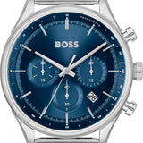 Hugo Boss Gregor Chronograph Blue Dial Silver Mesh Bracelet Watch For Men - 1514052